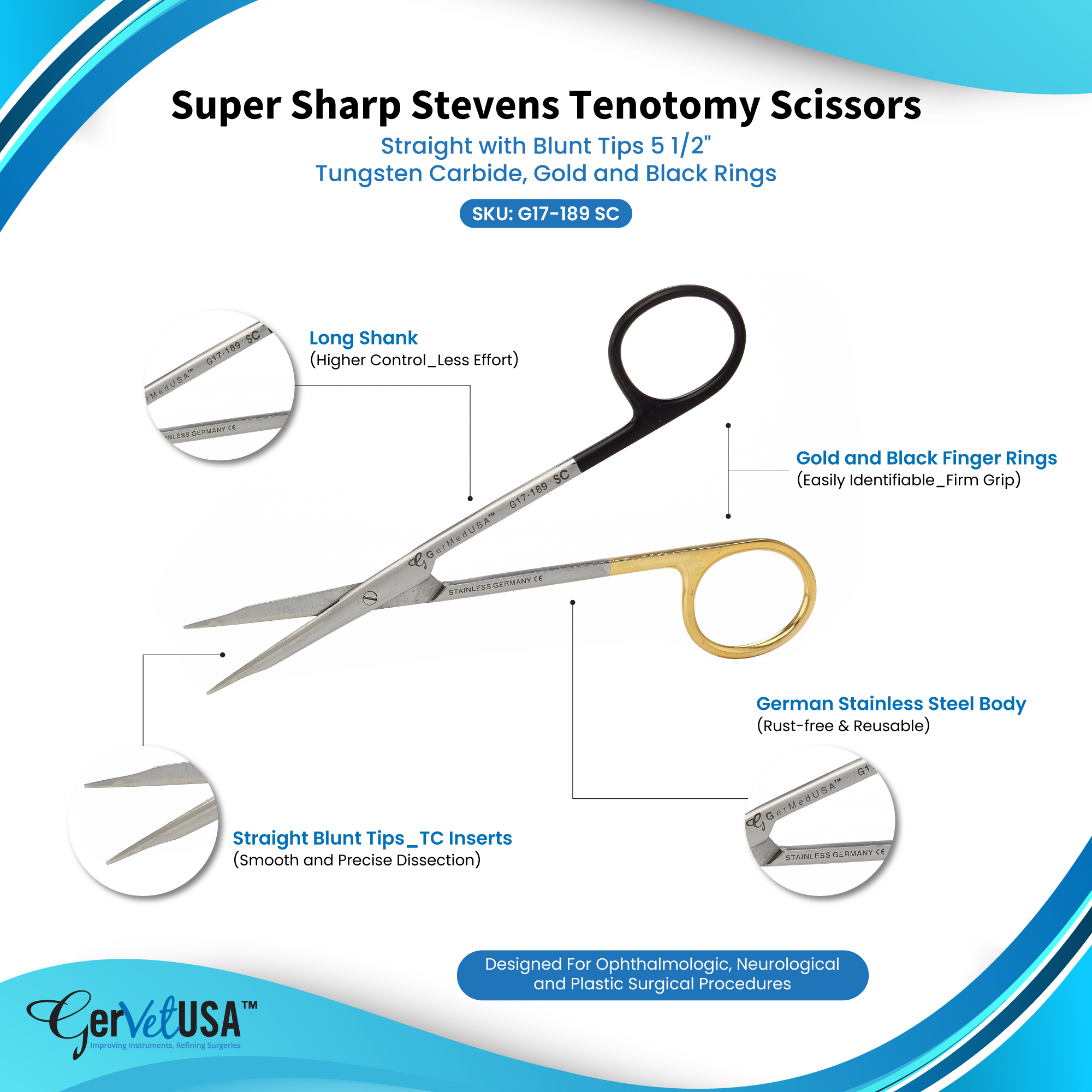 Super Sharp Stevens Tenotomy Scissors - TC, Gold Rings and Shanks