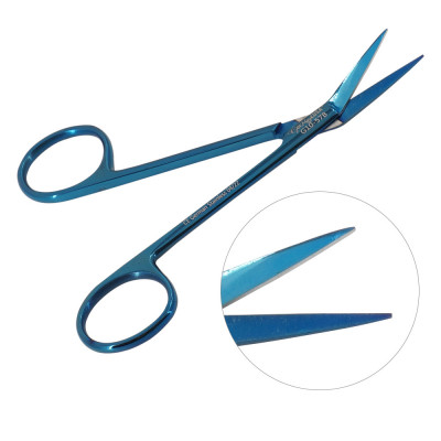 Iris Scissors Blue Coated 4 1/4 inch Angular With Two Sharp Tips