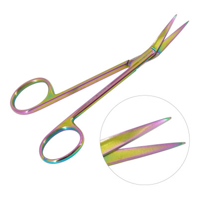 Iris Scissors Rainbow Coated 4 1/4 inch Angular With Two Sharp Tips