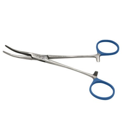 Kelly Hemostatic Forceps 5 1/2`` Curved, Ring Blue Coated