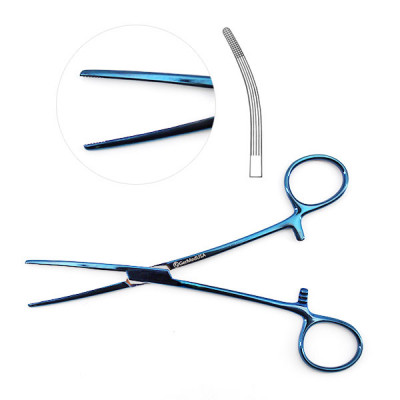 Rochester Carmalt Forceps Curved 6 1/4 inch Blue Coated