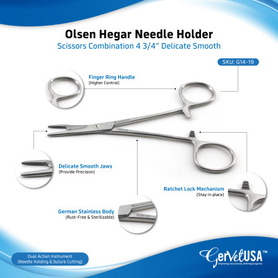 Olsen Hegar Needle Holder Scissors Combination 4 3/4" Delicate Smooth