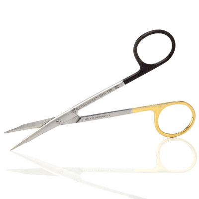 Stevens Tenotomy Scissors Curved with Blunt Tips 5 1/2 inch, Tungsten Carbide, Super Sharp, Gold and Black Rings