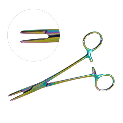 Olsen Hegar Needle Holder Scissors Combination 6 1/2 inch Serrated, Tungsten Carbide - Rainbow Coated