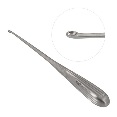 Brun Curette Hollow Handle Straight Shaft Oval Cup 8 inch #4/0 (2.5mm)