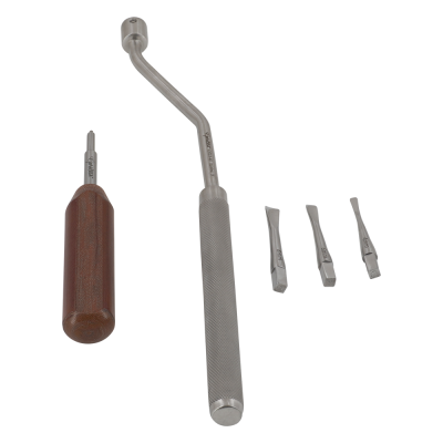 Equine Offset Wolf Tooth Luxating Elevator Glux Set With Interchangeable Small Tips, 4mm, 6mm, 8mm