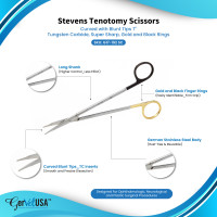 Super Sharp Stevens Tenotomy Scissors - Tungsten Carbide - Gold and Black Rings